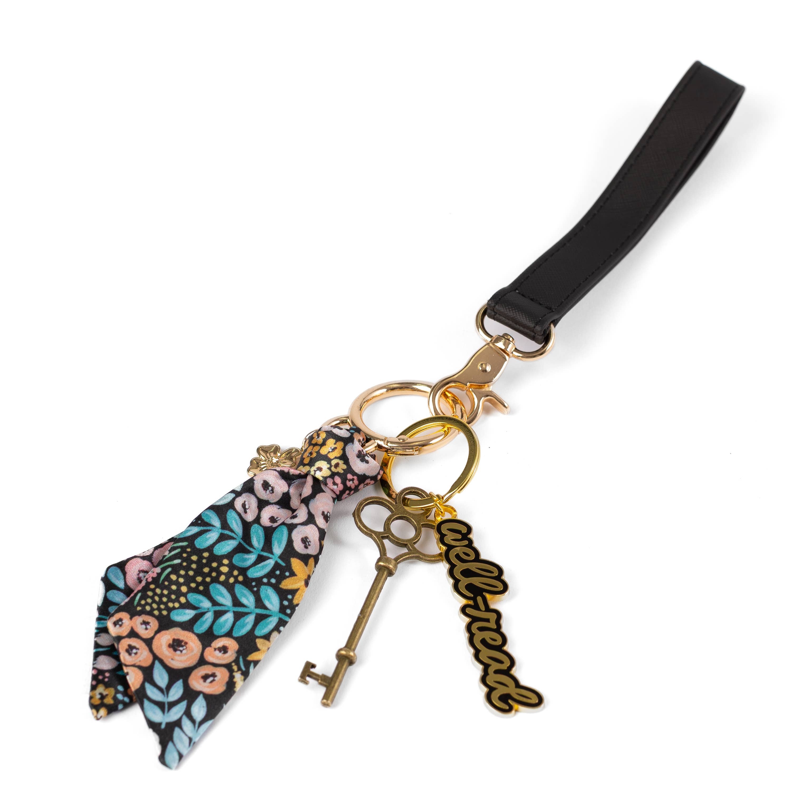 Black Floral Satin Keychain