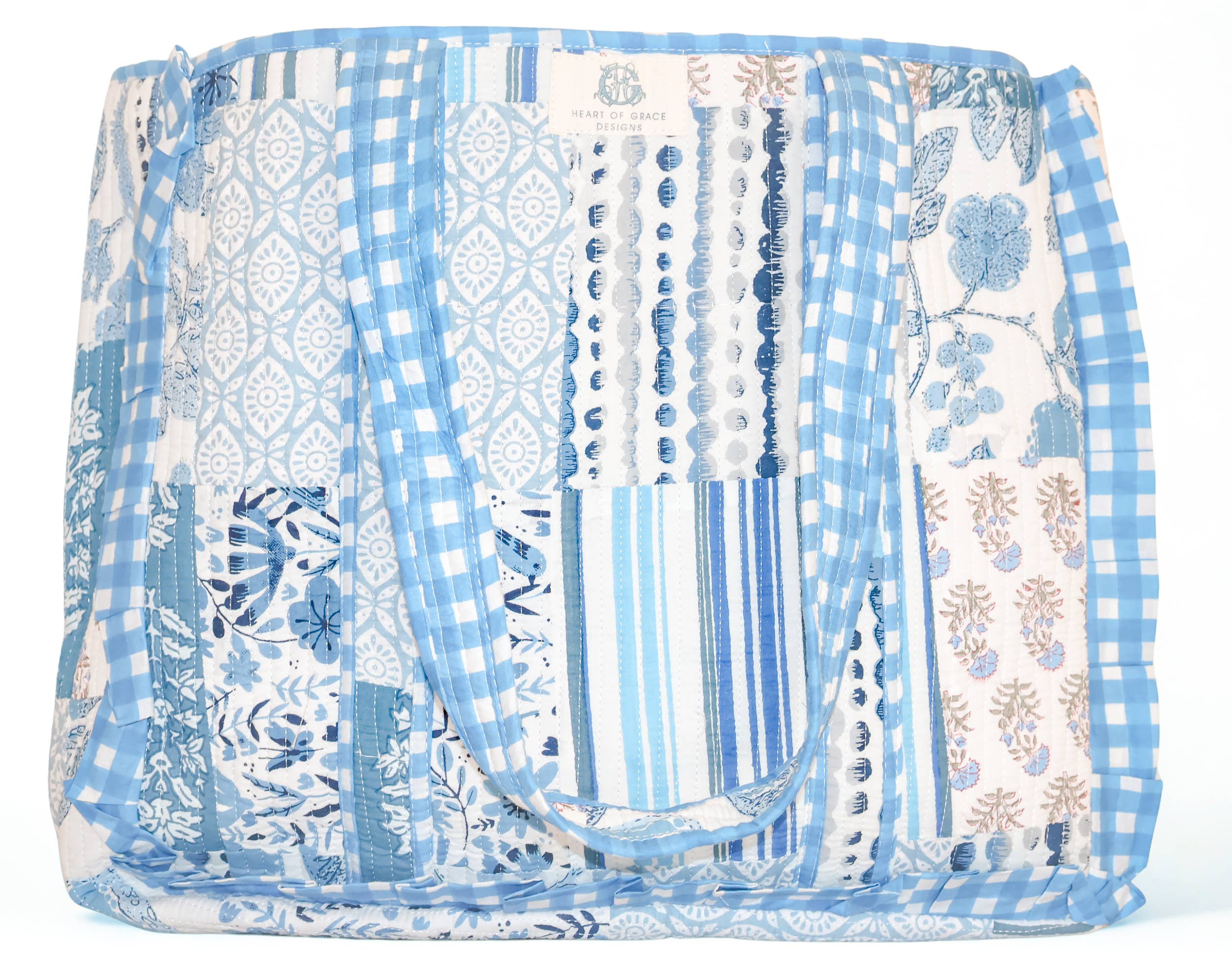 Bleu Chapelle | Large Quilted Ruffle Tote Bag |READY TO SHIP: 0001