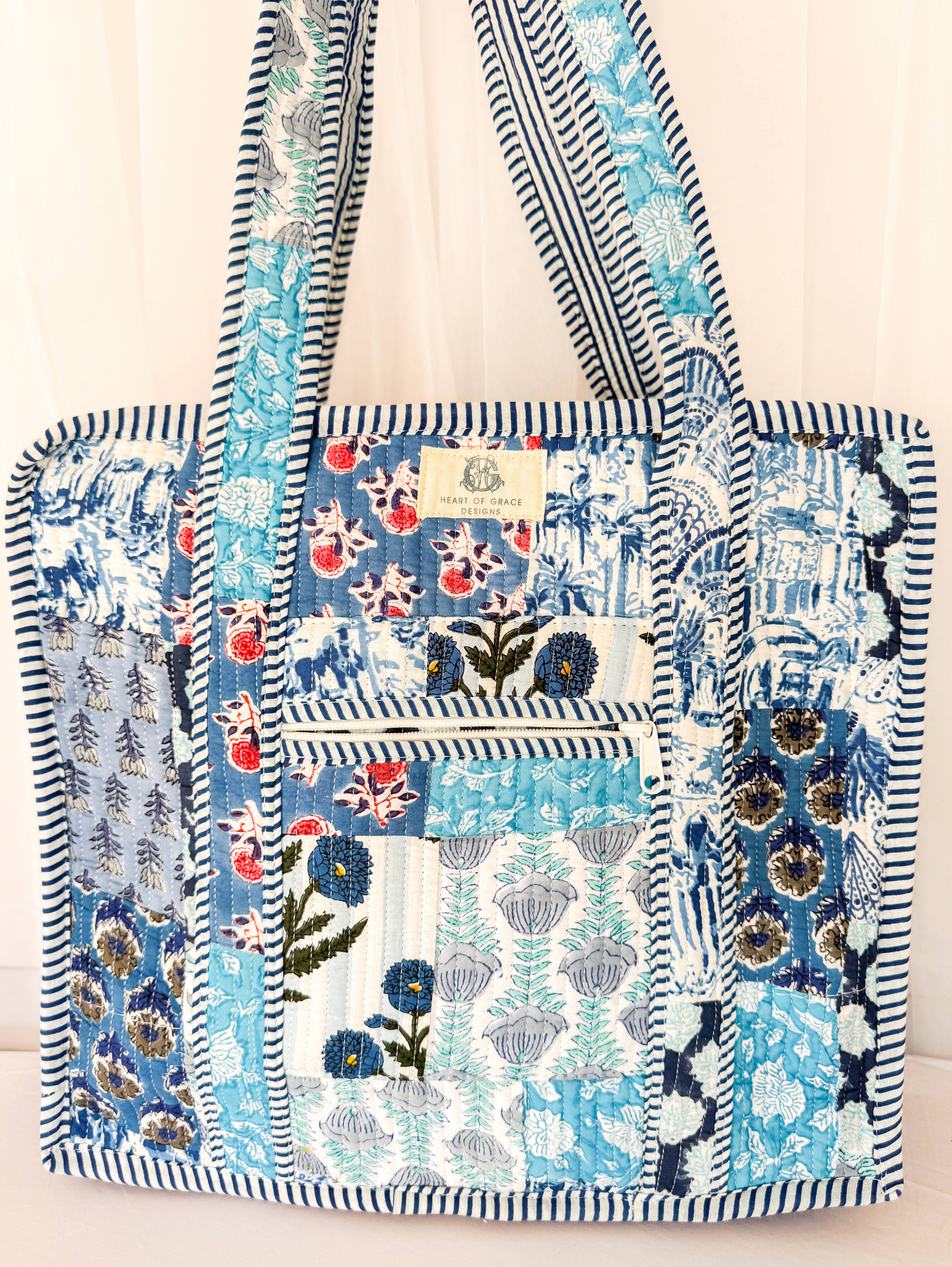 Blue City | Large Quilted Zipper Tote Bag