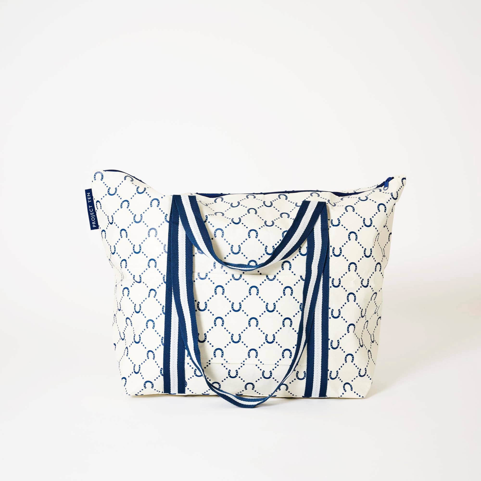 Zip Medium Tote – Navy Horseshoe