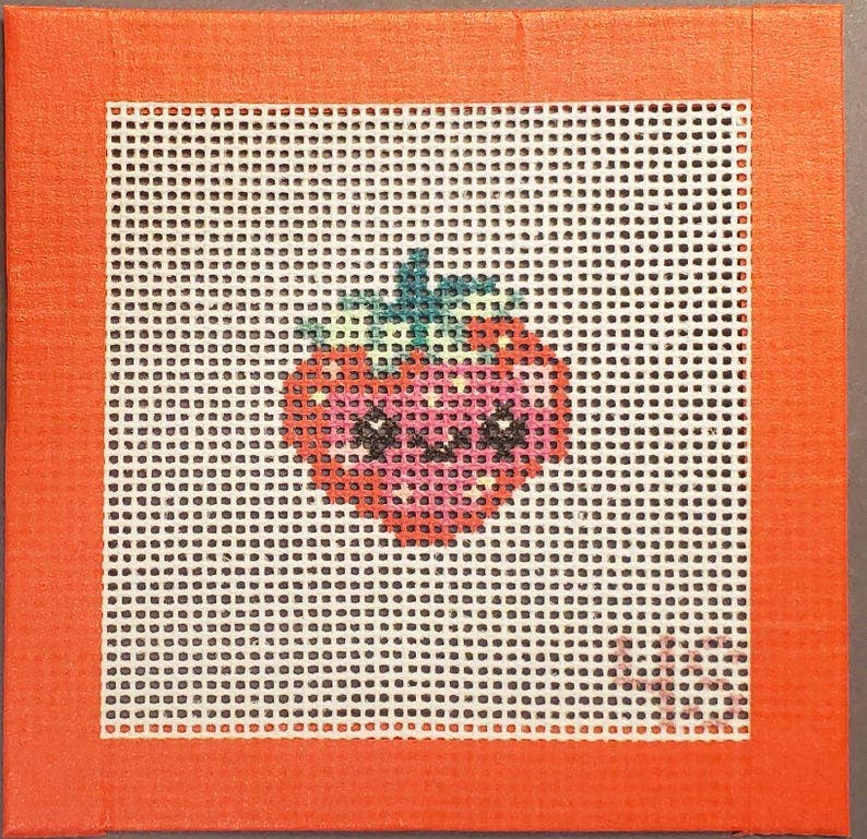 Strawberry Hand‑Painted Needlepoint Canvas, 14 mesh