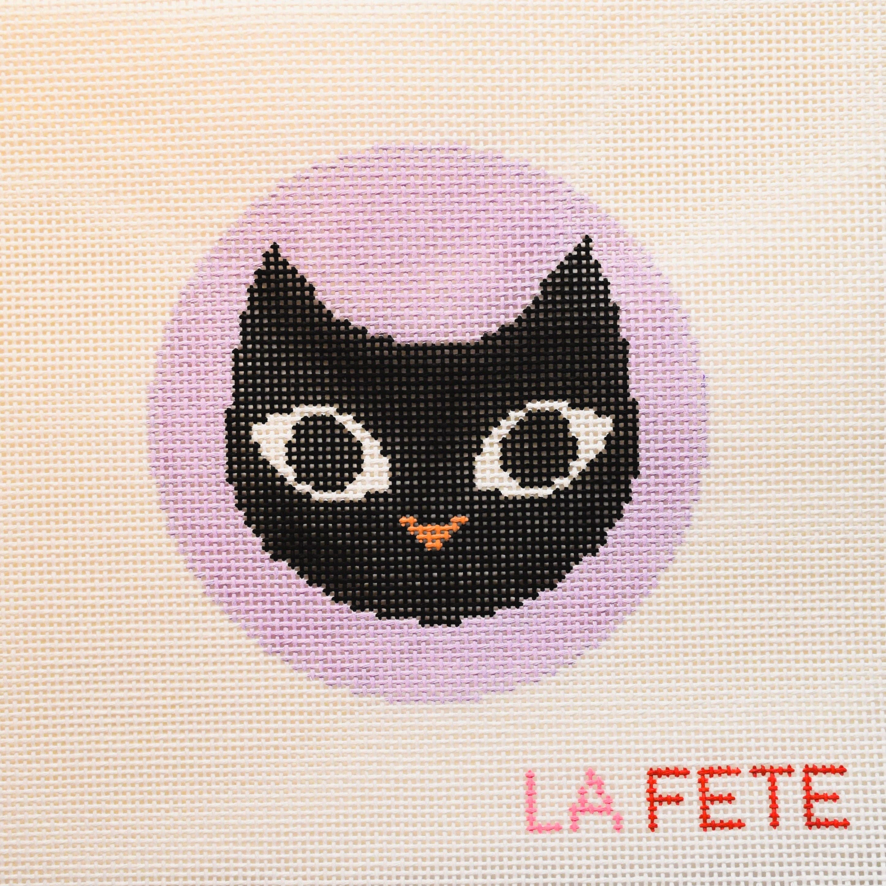 Cat Halloween Round Hand Painted Needlepoint Canvas