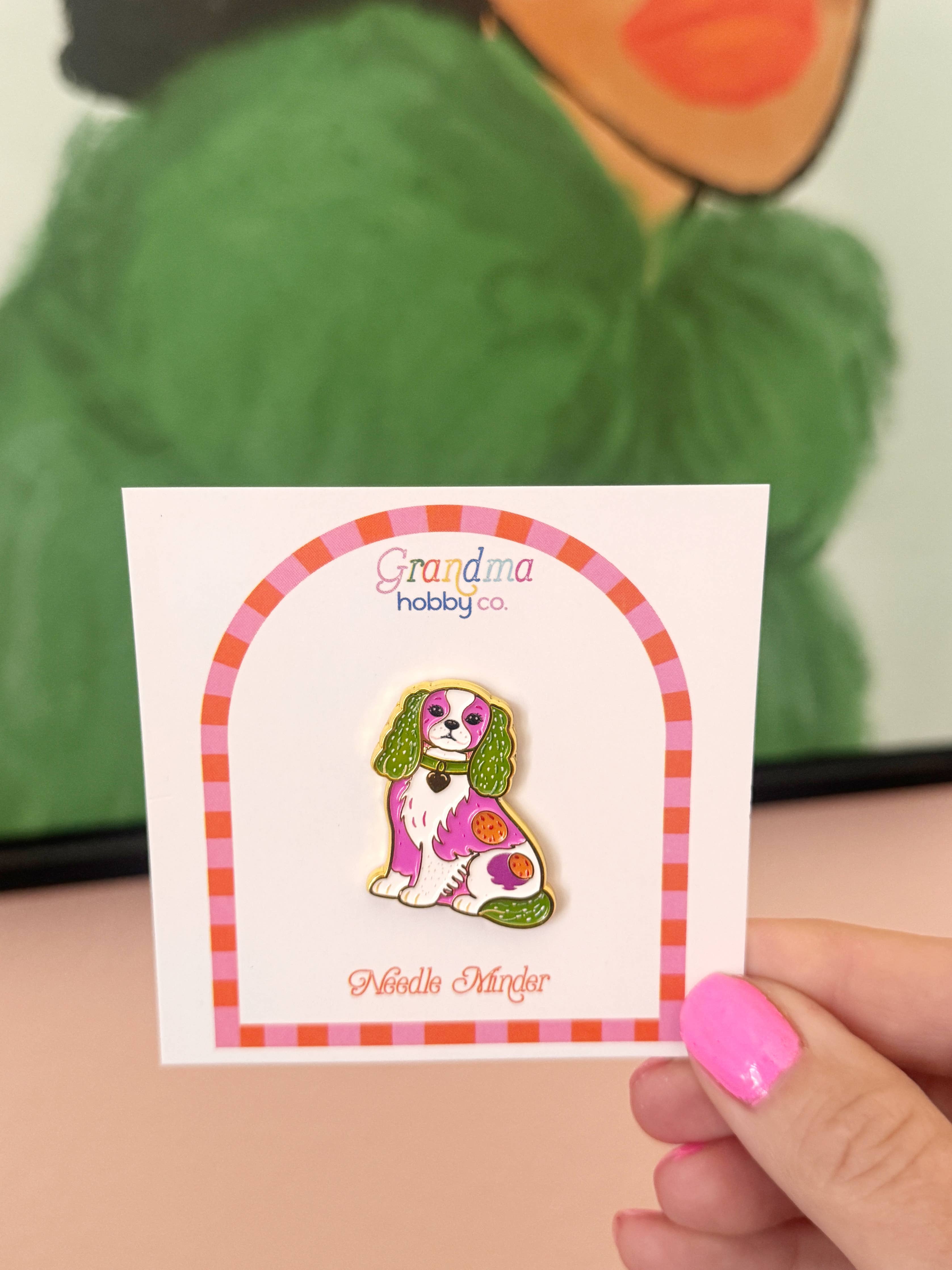 Needle Minder for Needlepoint & Cross Stitch | Spaniel Pink