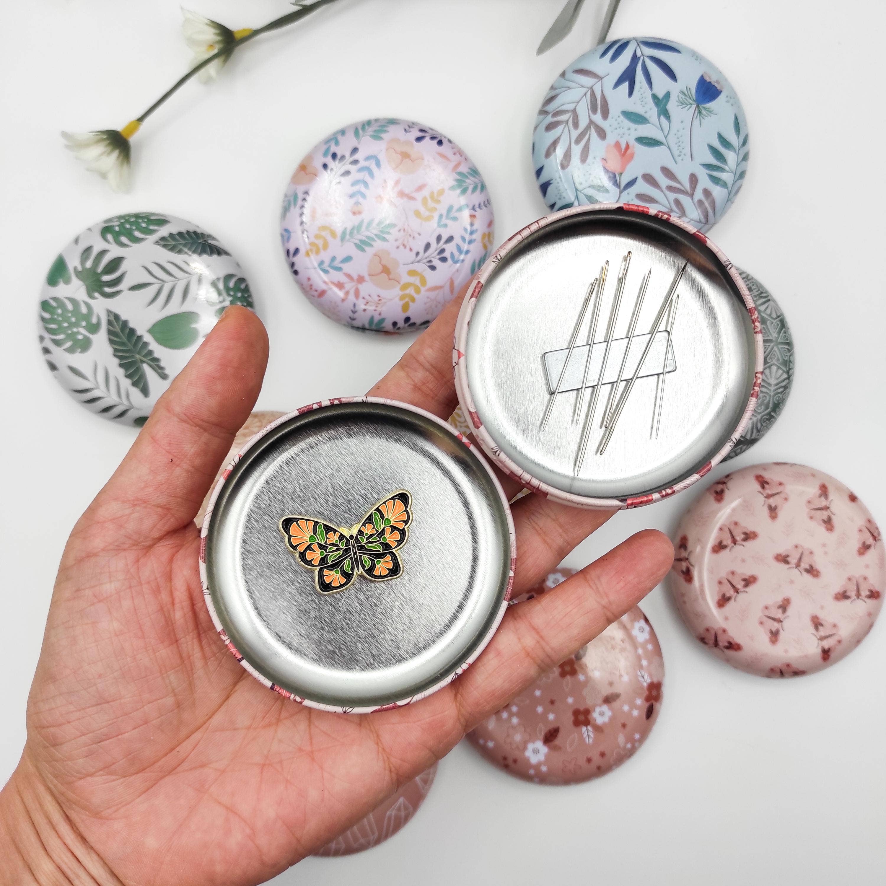 Round Magnetic Needle Case for Embroidery/Cross Stitch/Hand Stitch/Sewing - Modern Style Needle Organizer: NEW Floral / Random