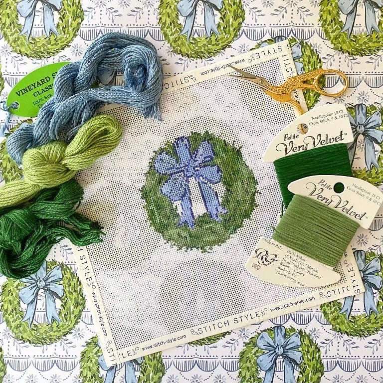 Emily Quigley: Wreath with Blue Bow Canvas