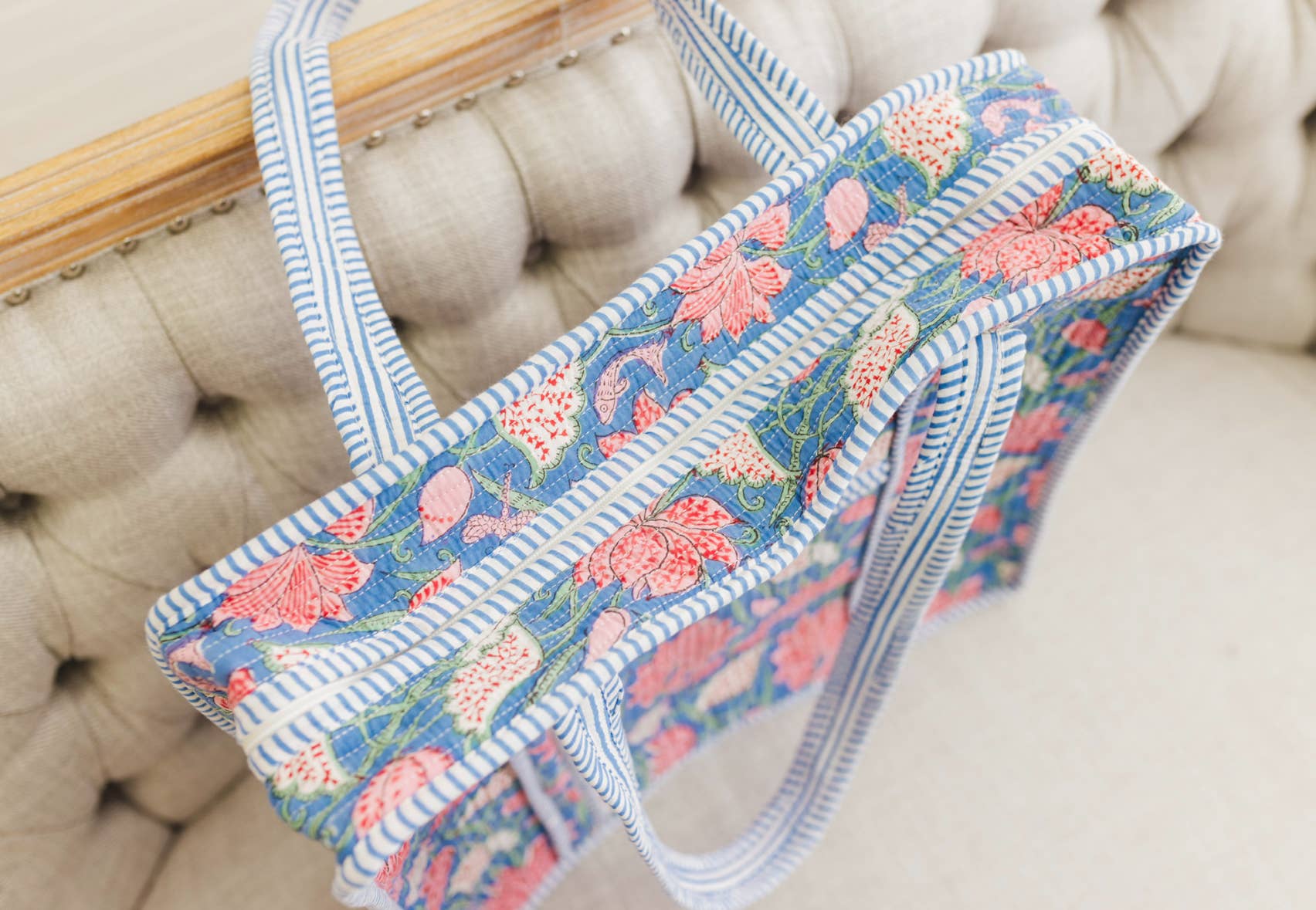 Seascape | Large Quilted Zipper Tote Bag