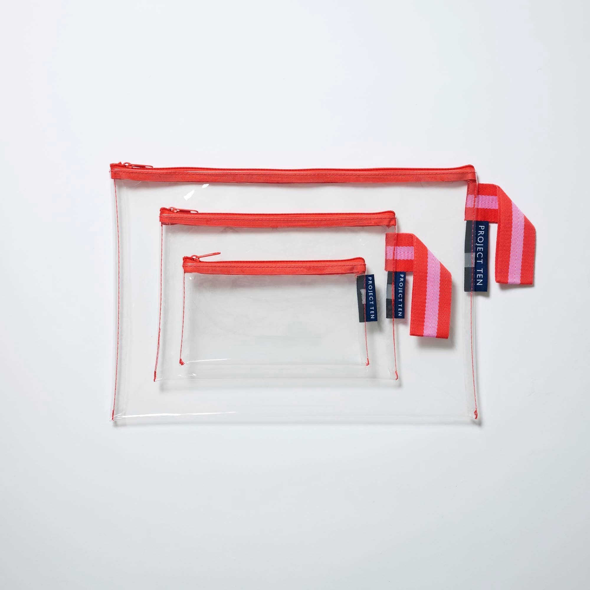 Clear Zip Pouch Bundle (x3 sizes) – Red