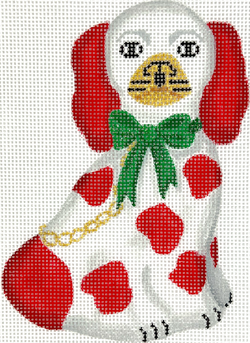 Christmas Staffordshire Dog Canvas - Red with Sparkly Green Bow