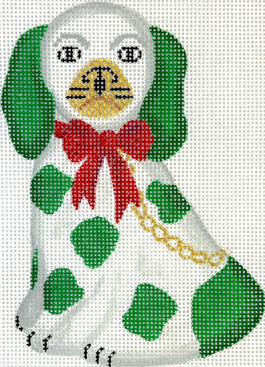 Christmas Staffordshire Dog Canvas - Green with Sparkly Red Bow