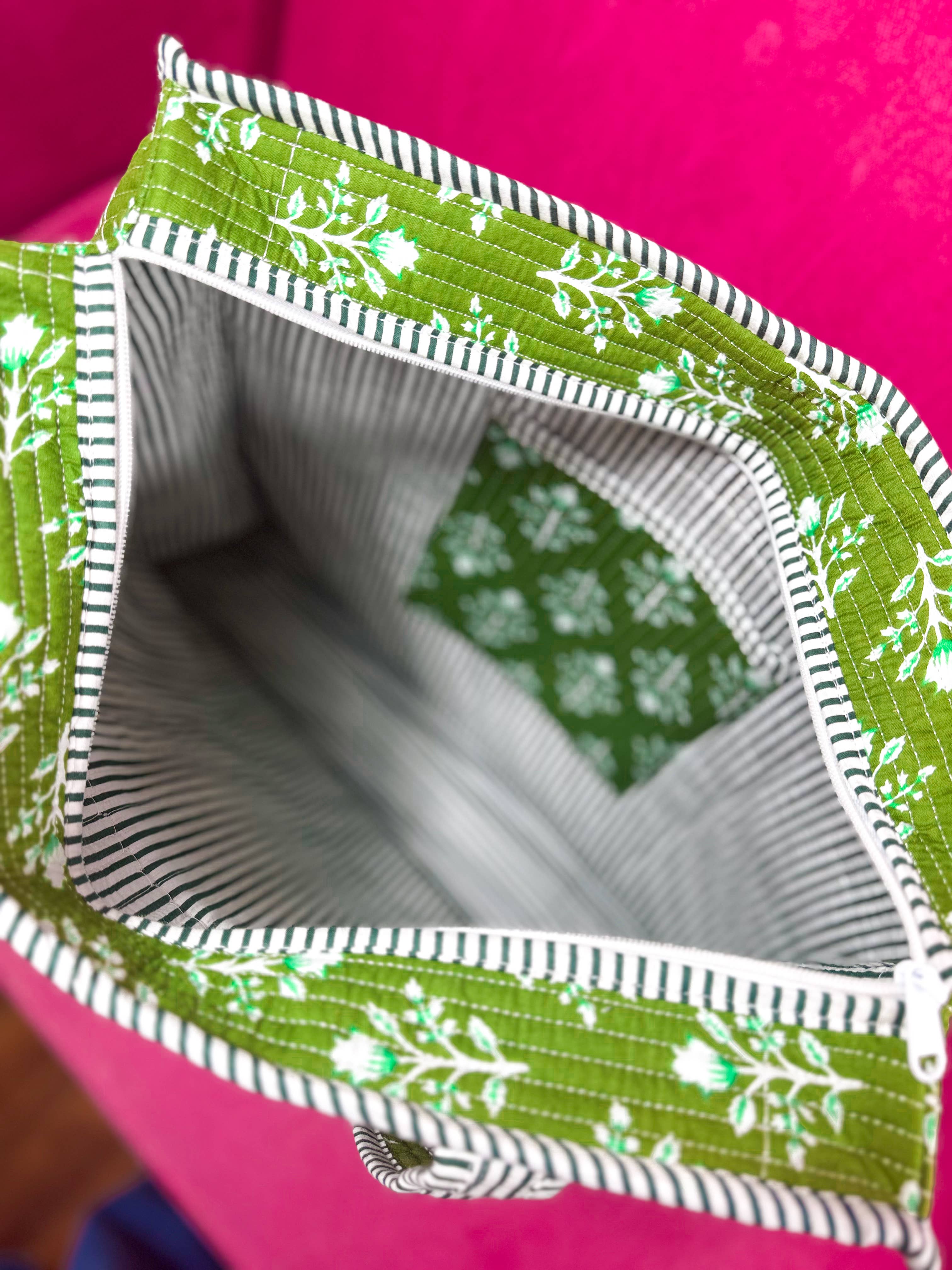 Emerald Bay | Large Quilted Zipper Tote Bag