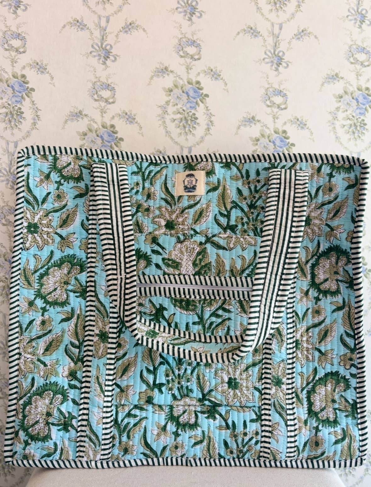 Georgia Vine Zipper Tote | Large Quilted Zipper Tote Bag