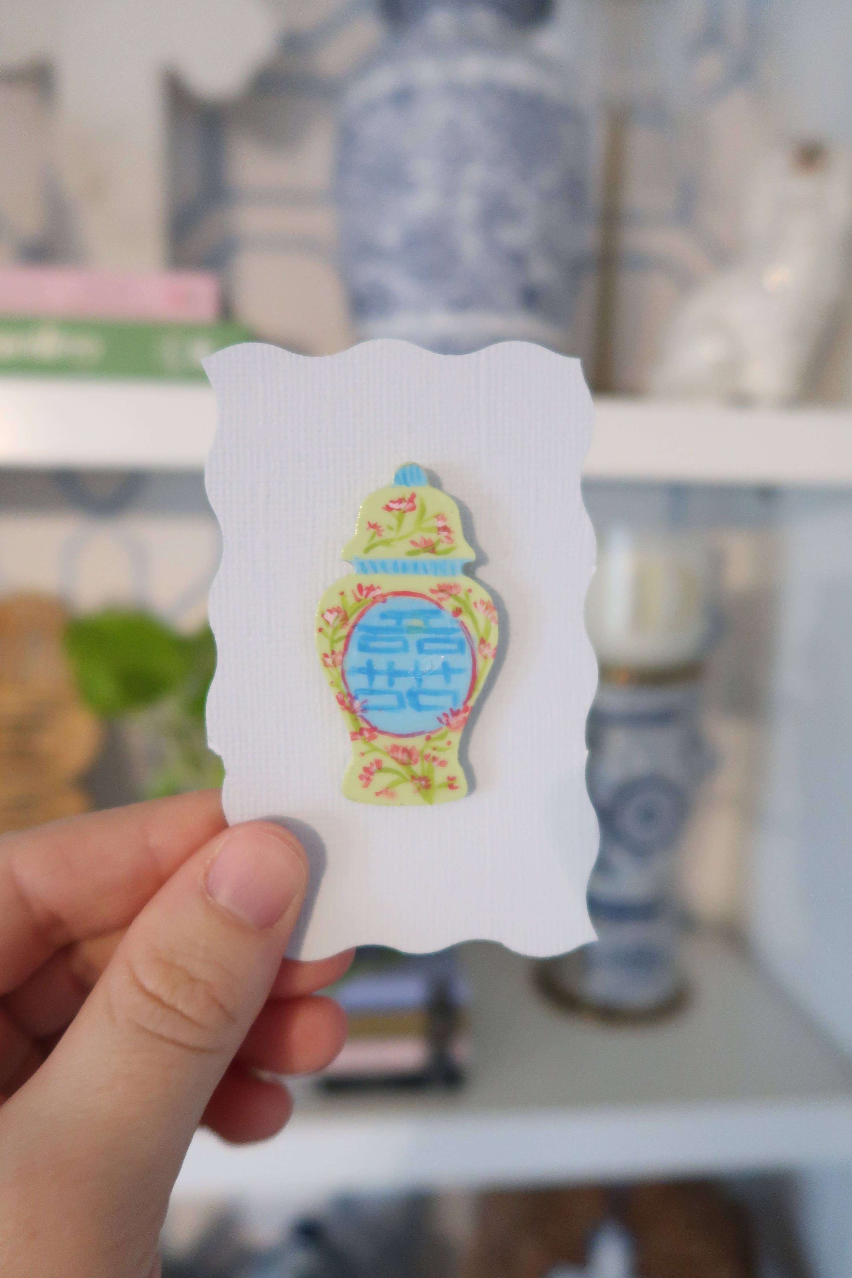 Floral double happiness hand painted needle minder