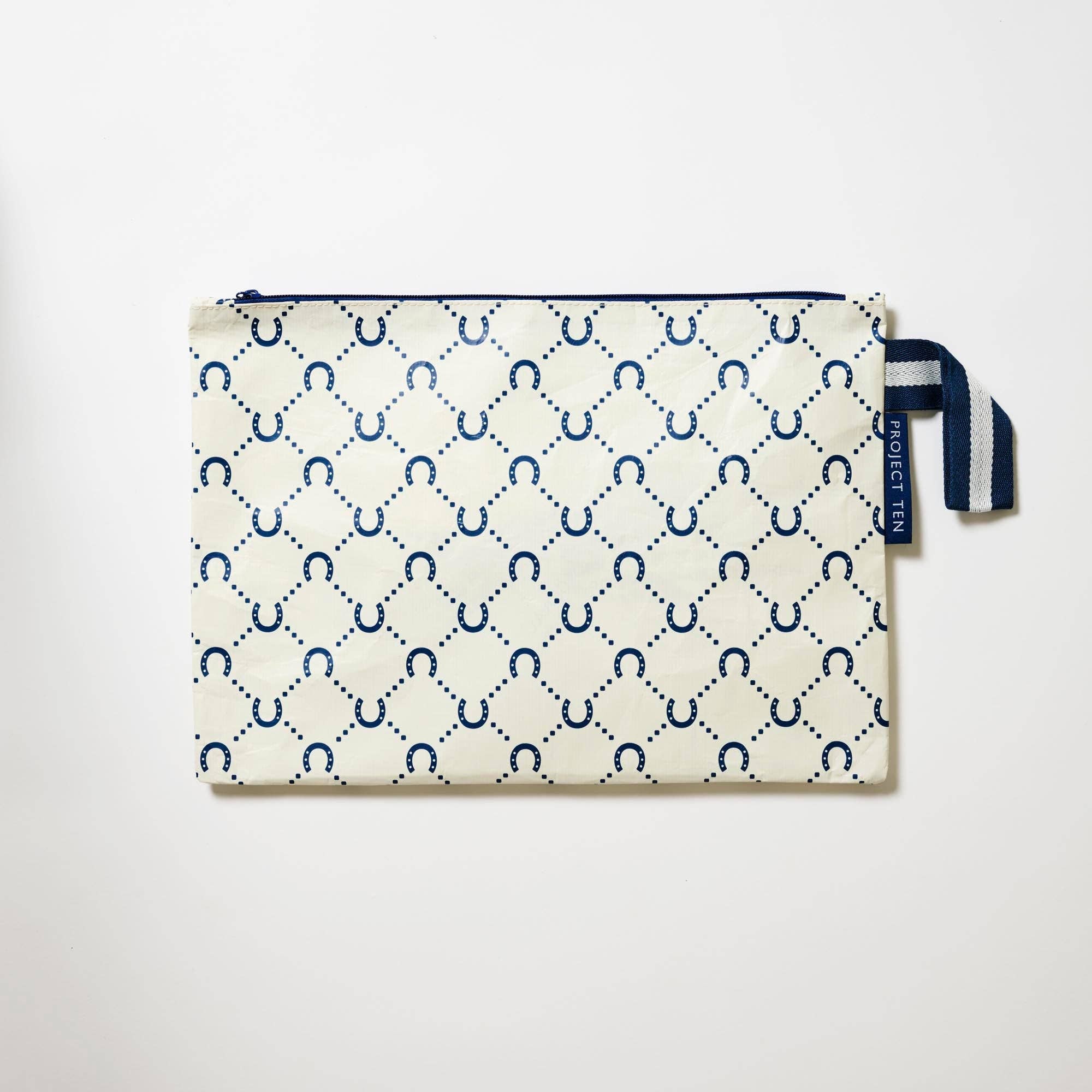 Large Zip Pouch – Navy Horseshoe
