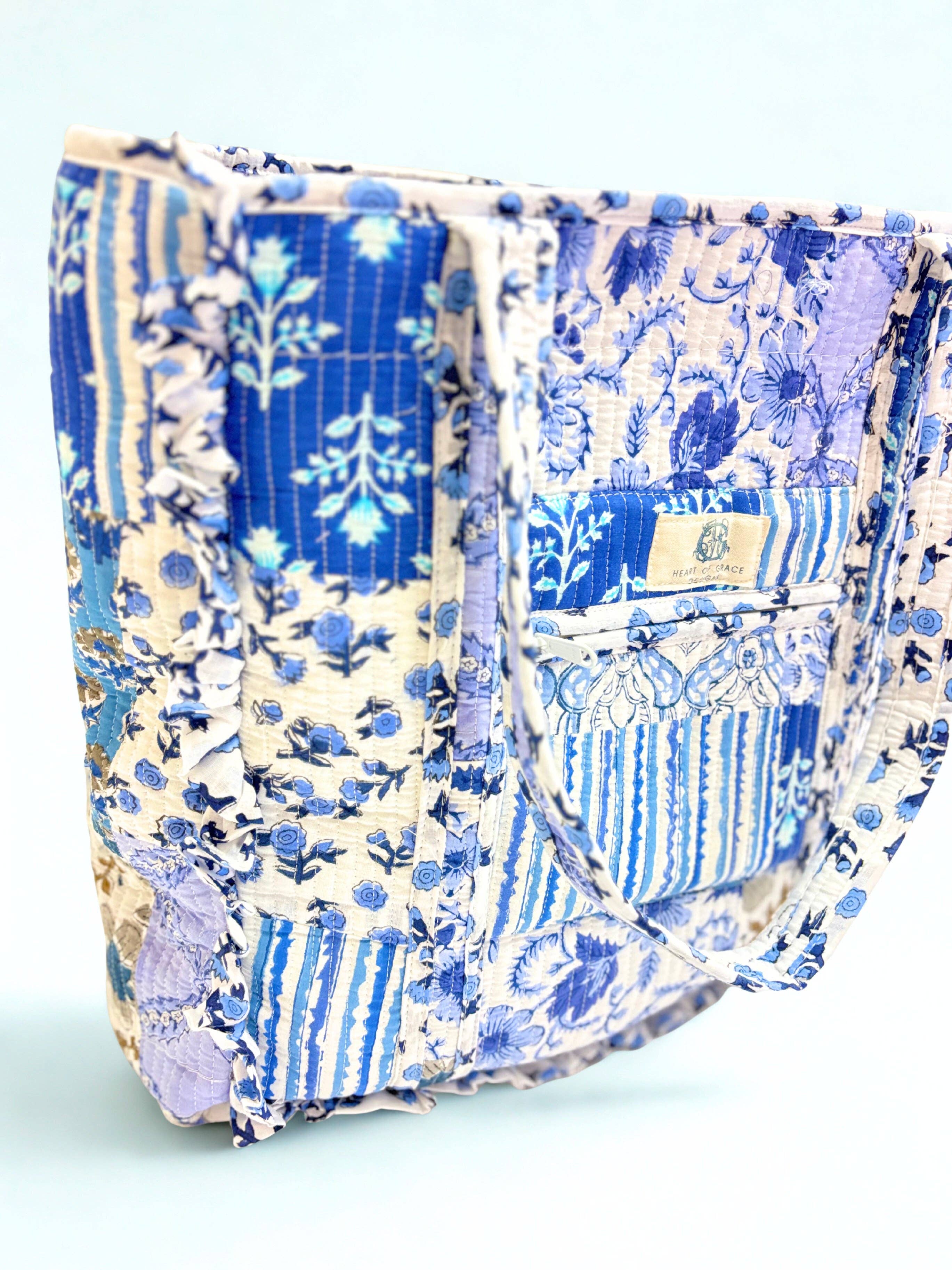 Tea Garden | Large Quilted Ruffle Tote Bag: 0001