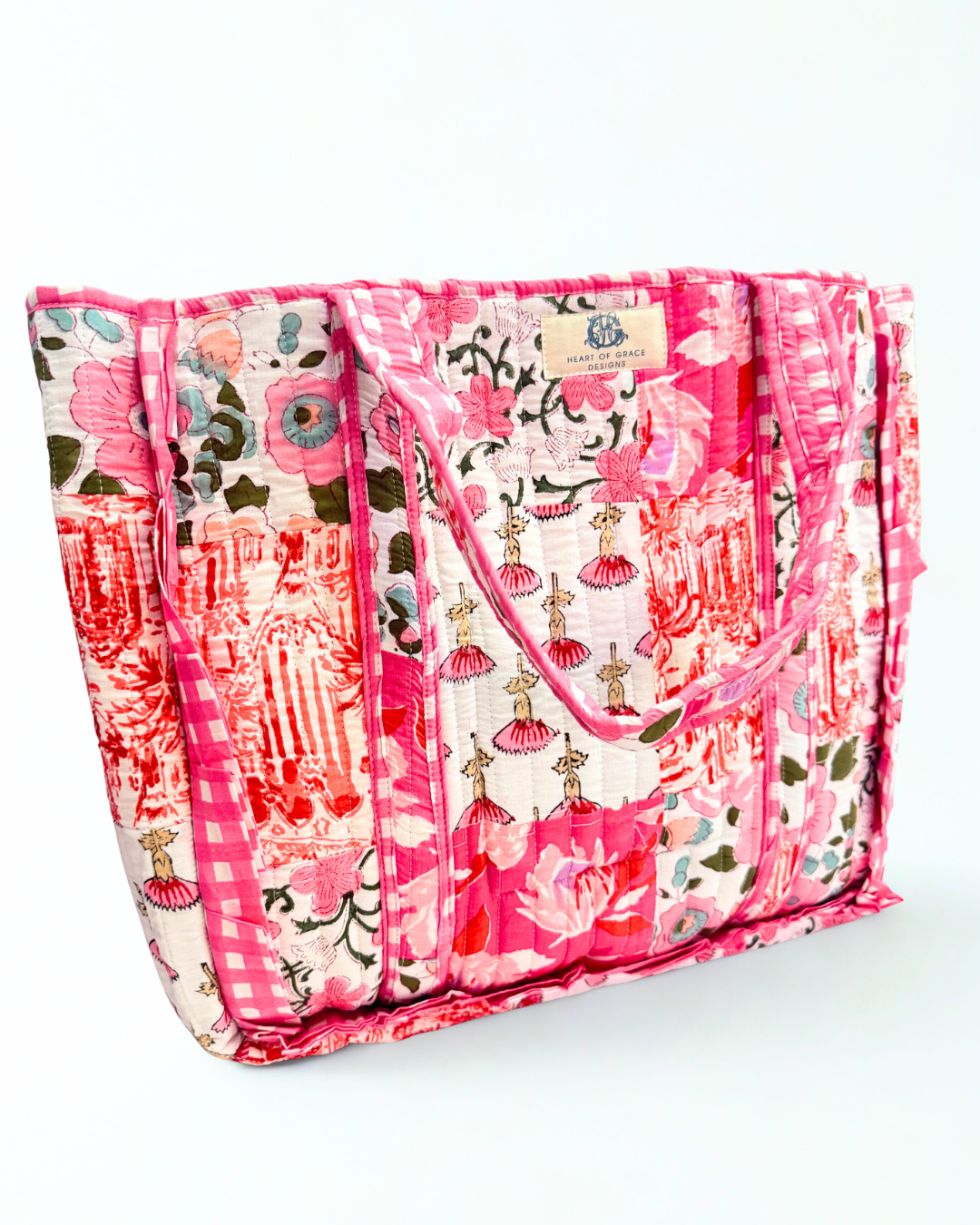 Pink Petale | Large Quilted Ruffle Tote Bag |READY TO SHIP: 0001