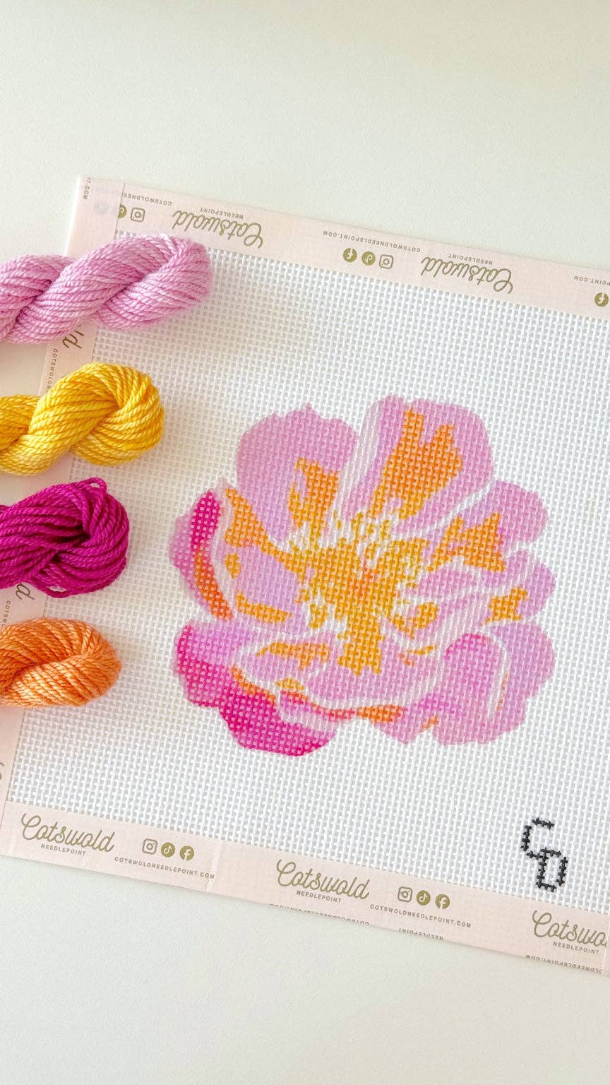Pink Flower Needlepoint Canvas – 13 Mesh, 4x4 Design