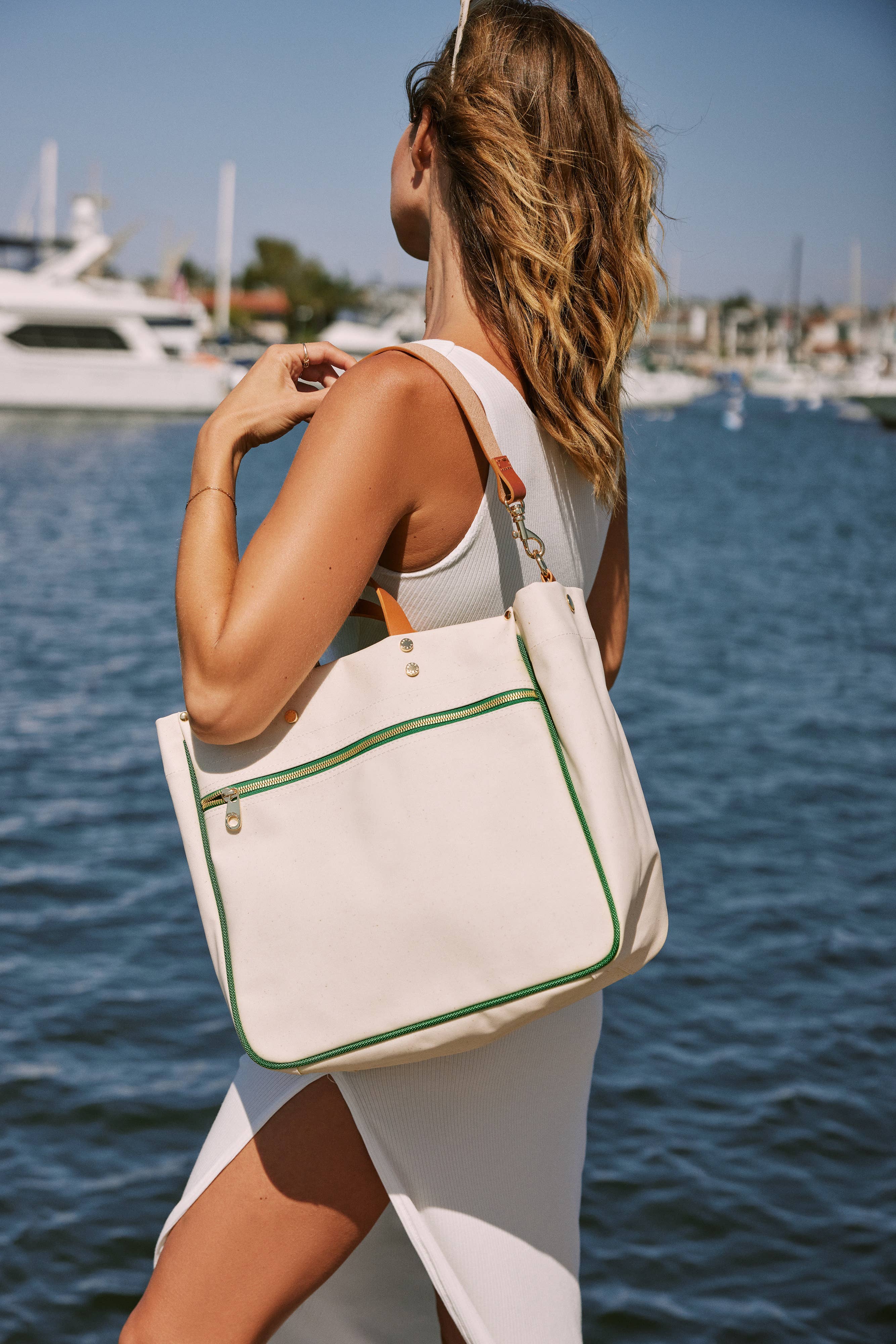 "Codie" Grass Canvas Tote with Leather Accents