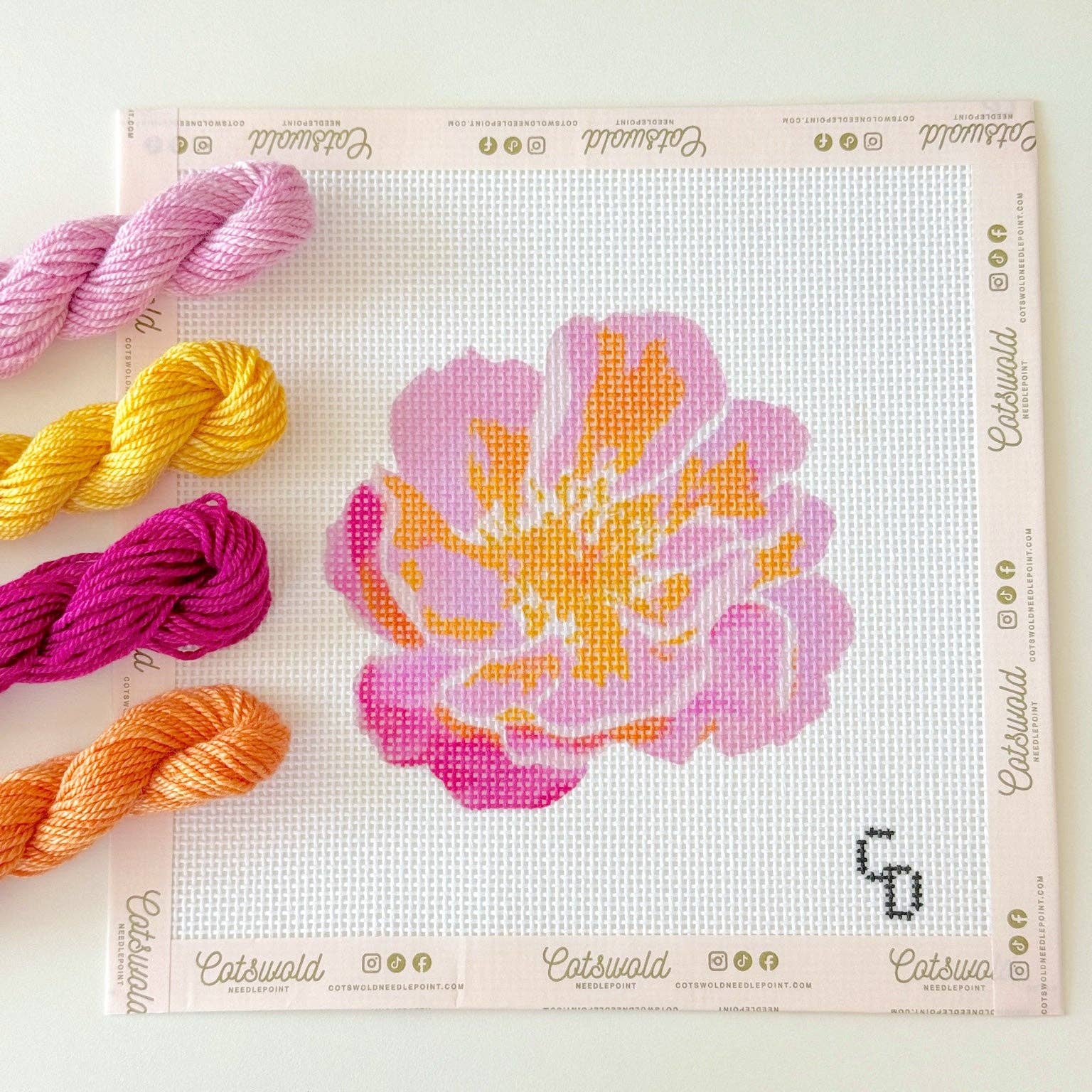Pink Flower Needlepoint Canvas – 13 Mesh, 4x4 Design