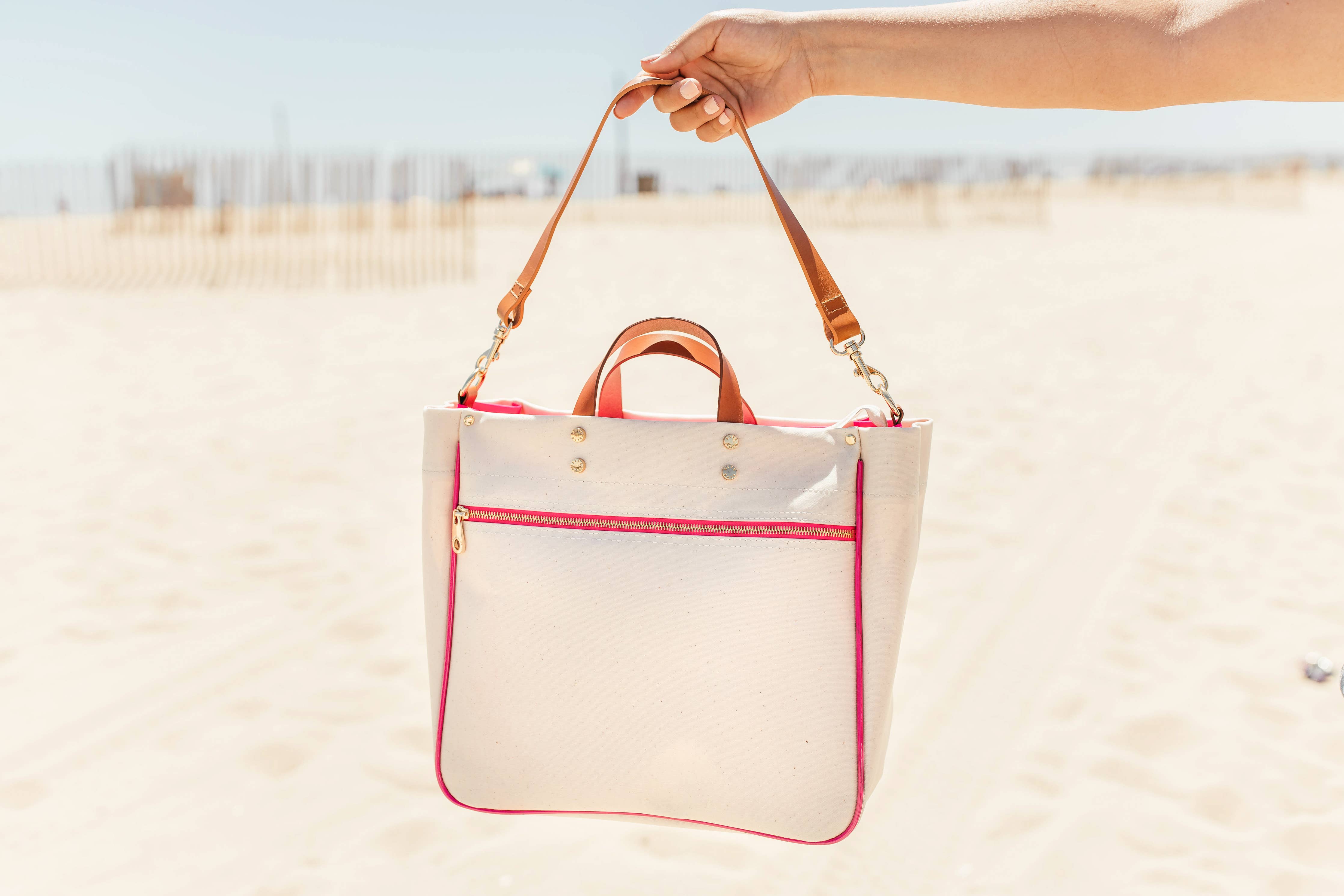 "Codie" Pink Canvas Tote with Leather Accents