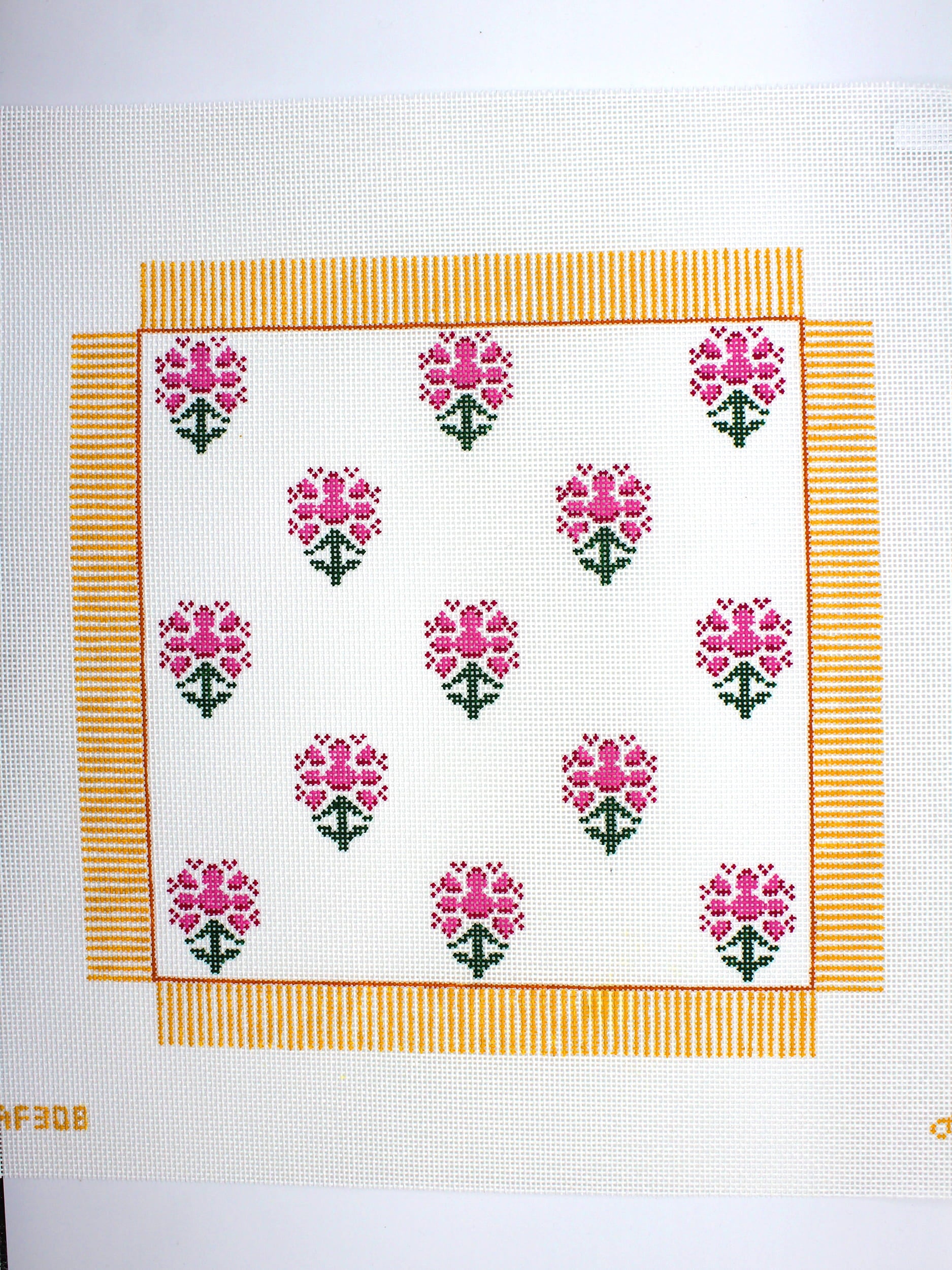 Block Print with Stripe - Pink with Yellow Canvas