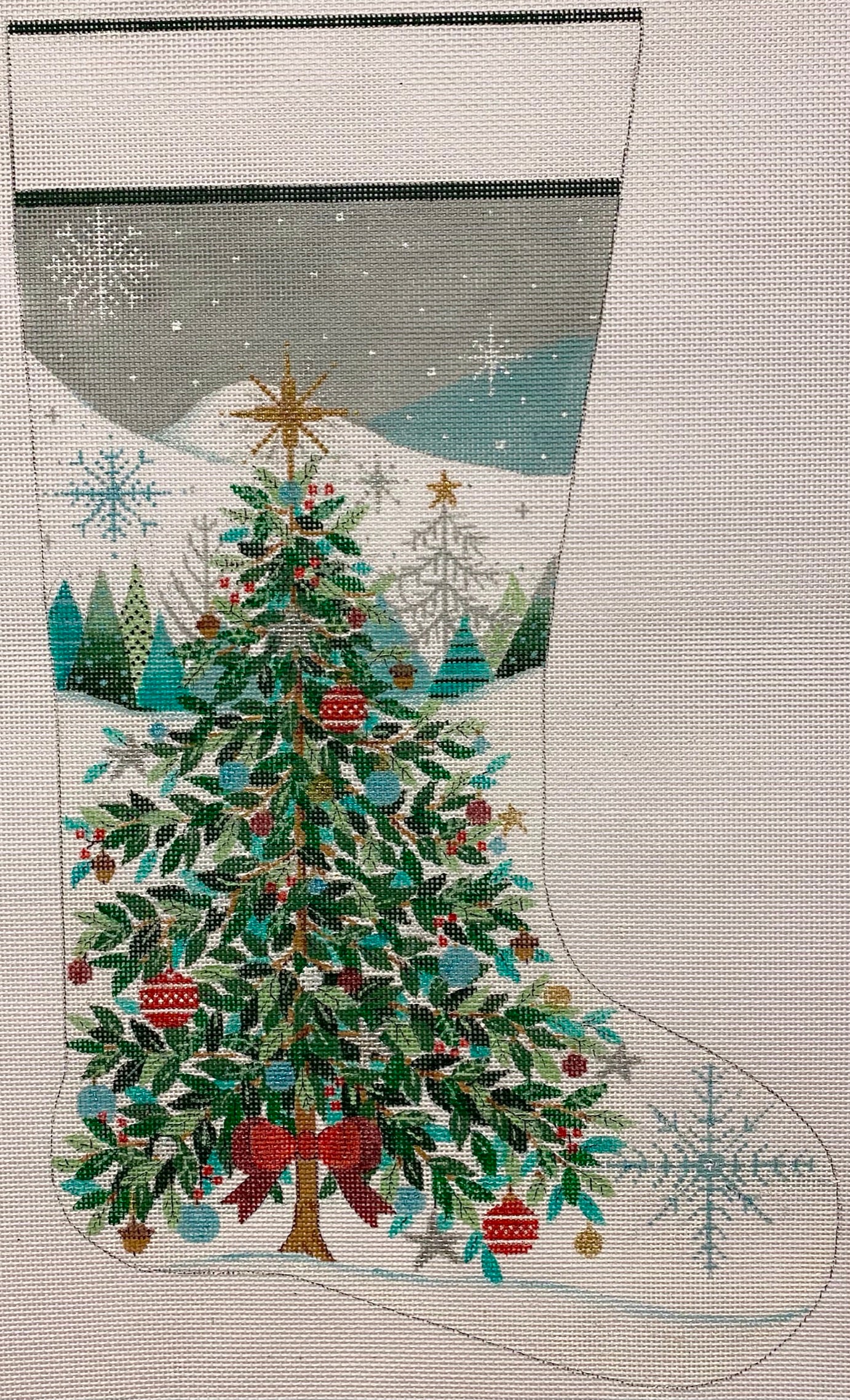 Christmas Tree with Red Bow Stocking Canvas