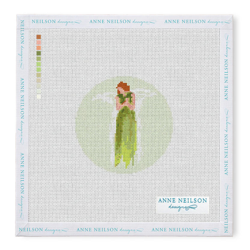 Green Watercolor Angel Round Canvas