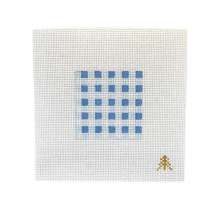 Blue Gingham Needlepoint Canvas Insert for Can Cozy