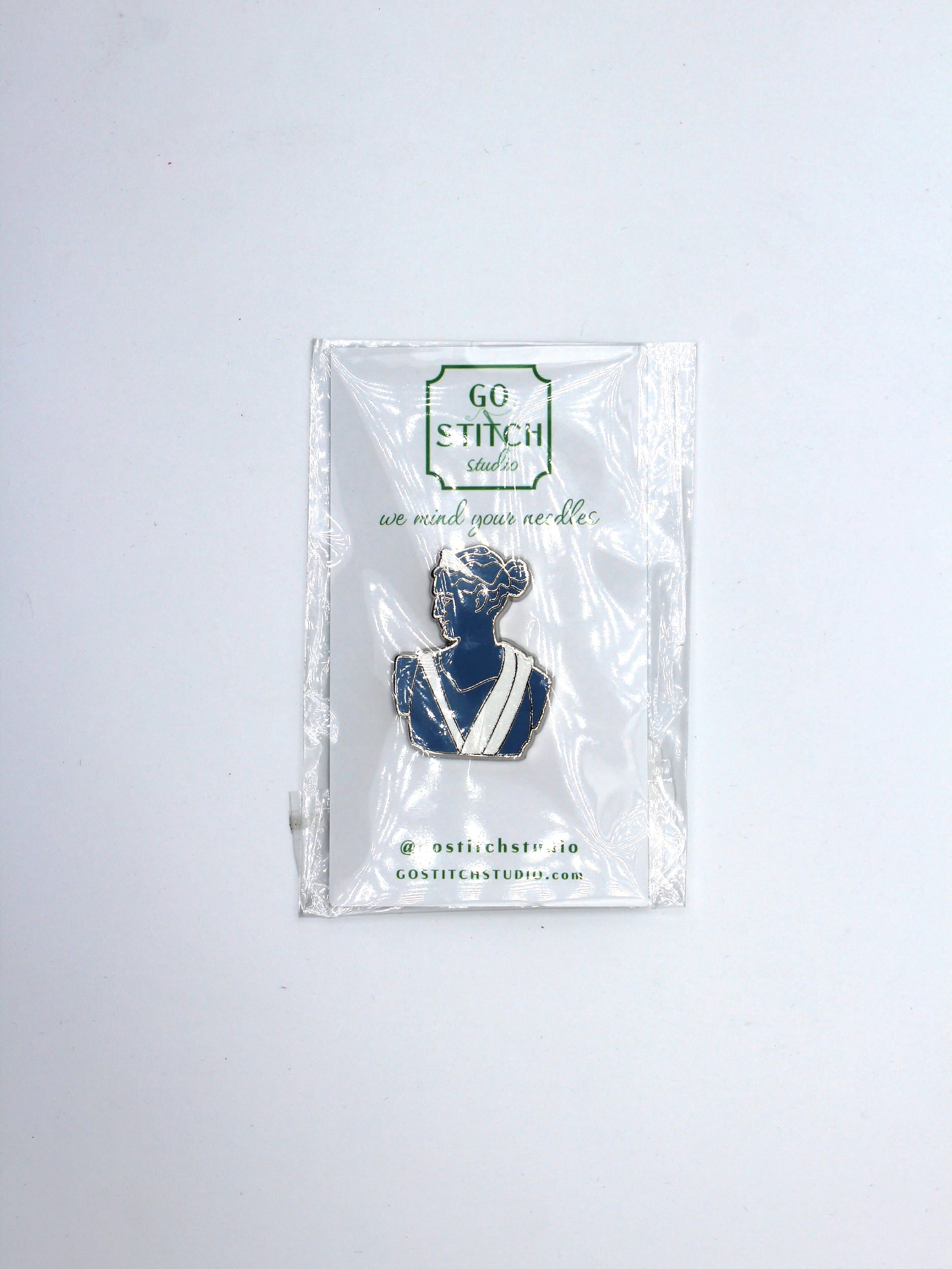 Blue Greek Goddess Statue w/glitter accents Needle Minder