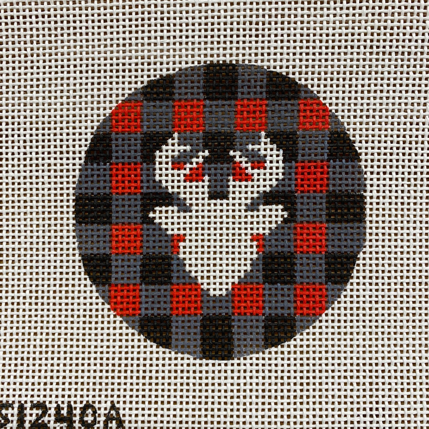 Deer on Red and Black Check Round Canvas