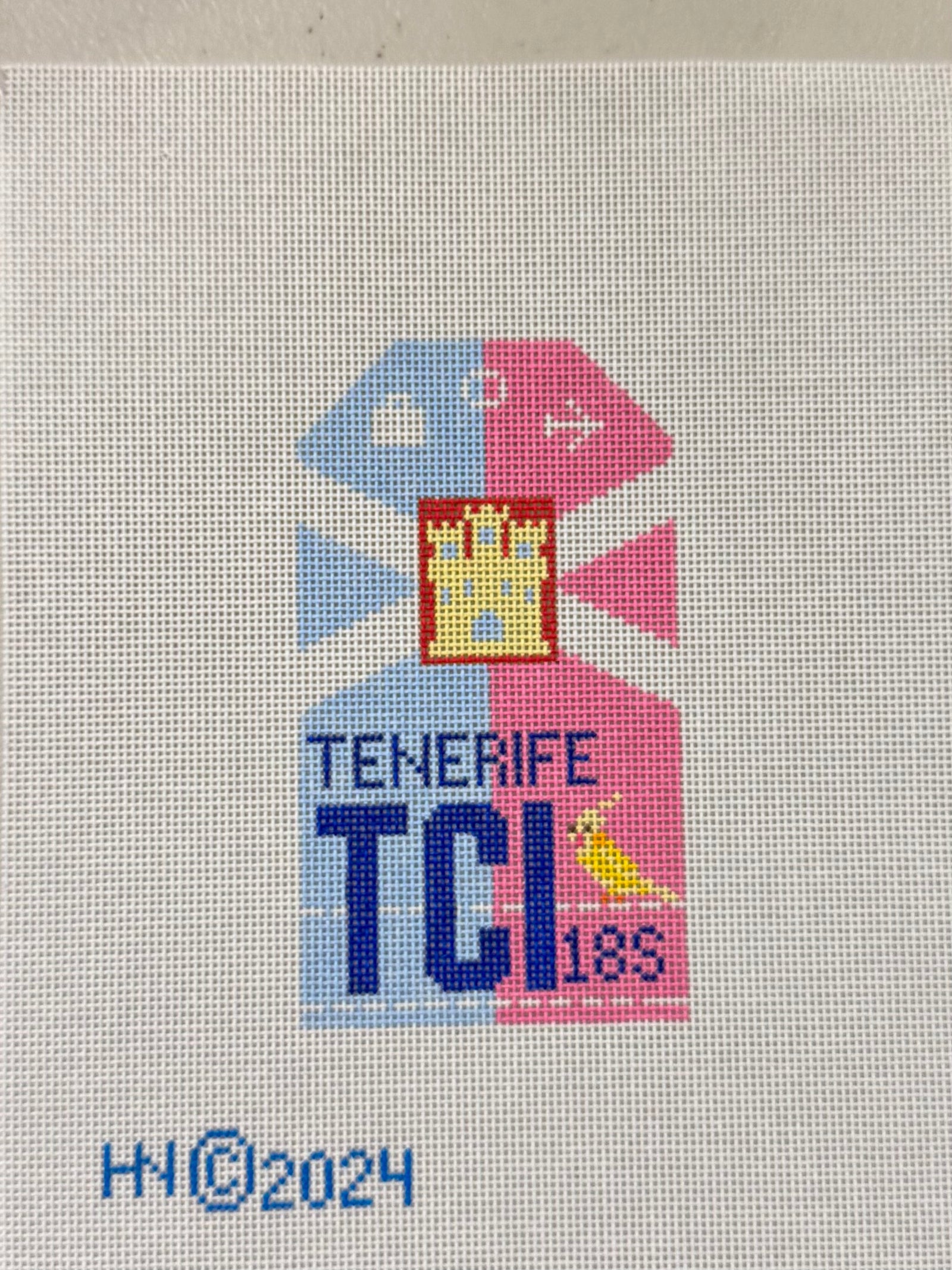Tenerife Retro Travel Tag Needlepoint Canvas