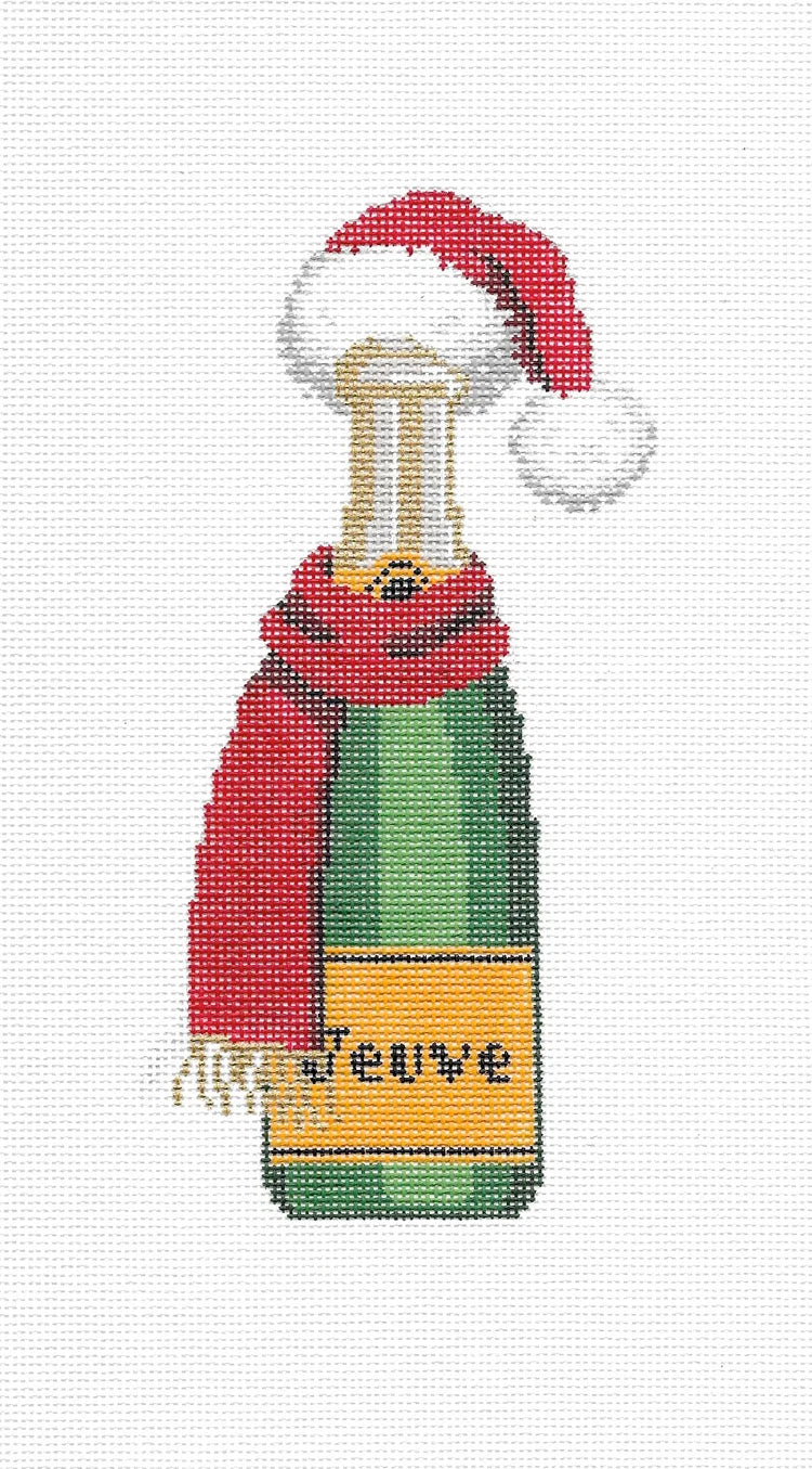 Veuve Bottle - Santa Hat & Scarf Champagne Canvas