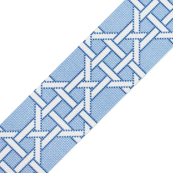 Modern Caning Band - Blue on White Canvas