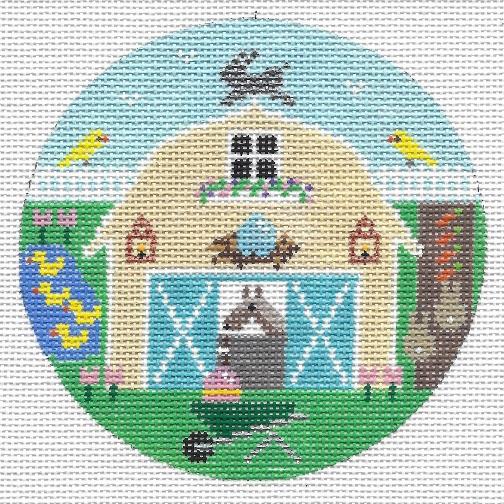 Easter Barn Round Canvas