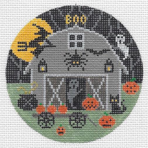 Halloween Barn Round Canvas