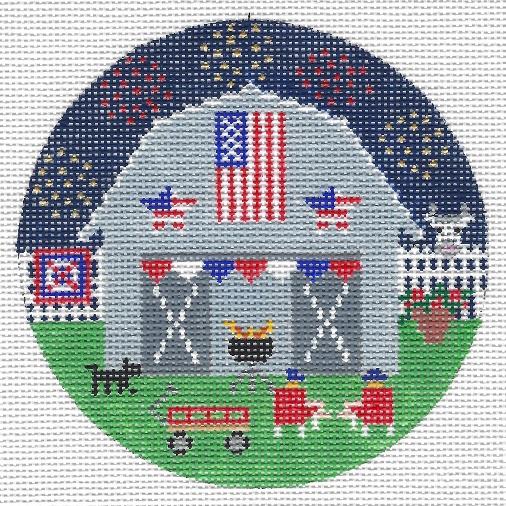 July 4th Barn Round Canvas