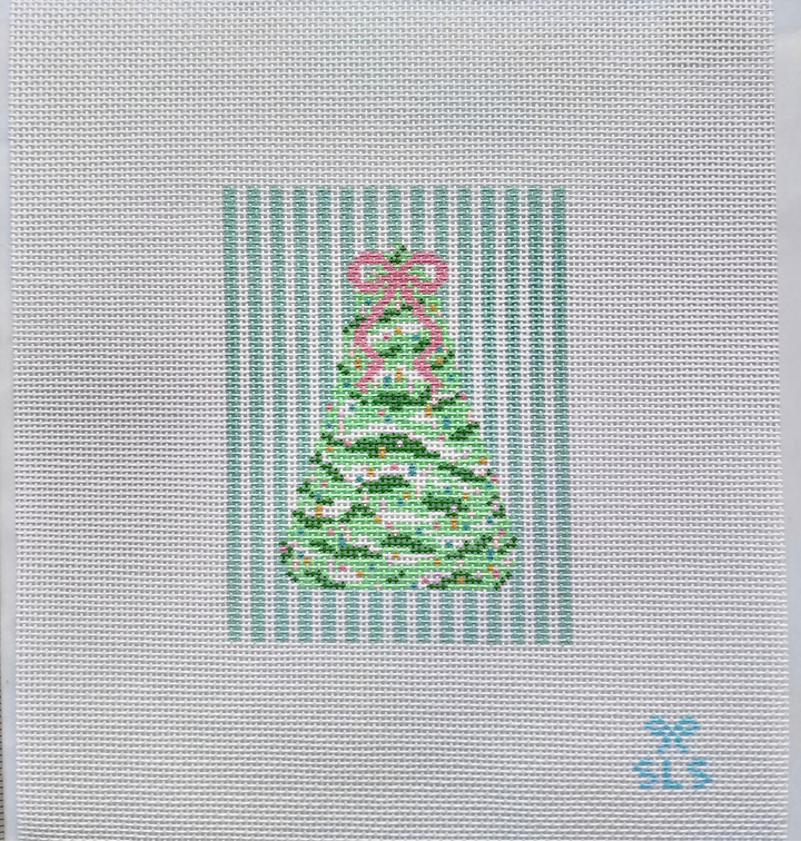 Pastel Christmas, Tree w/Blue Stripes Canvas