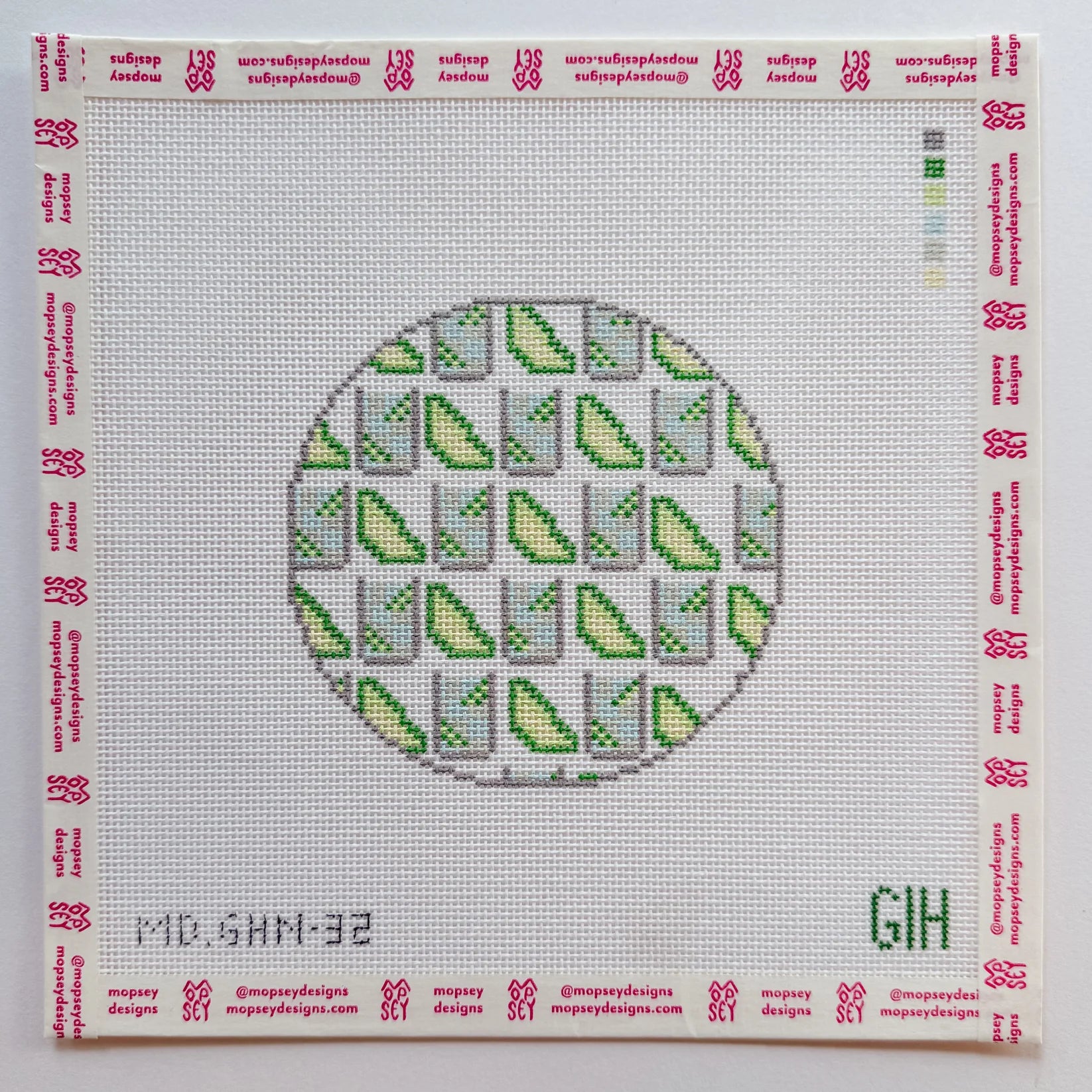 WS - Green Heart Needlepoint: Gin & Tonic Round Canvas