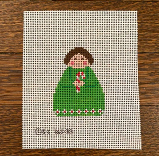 Green Angel with Candy Cane Canvas