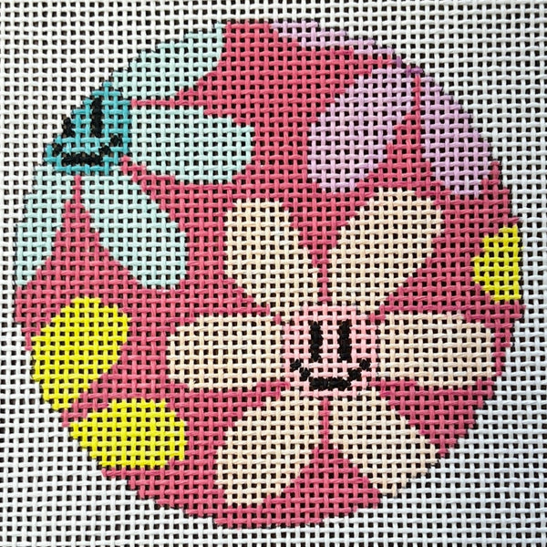 Happy Flowers Round Canvas
