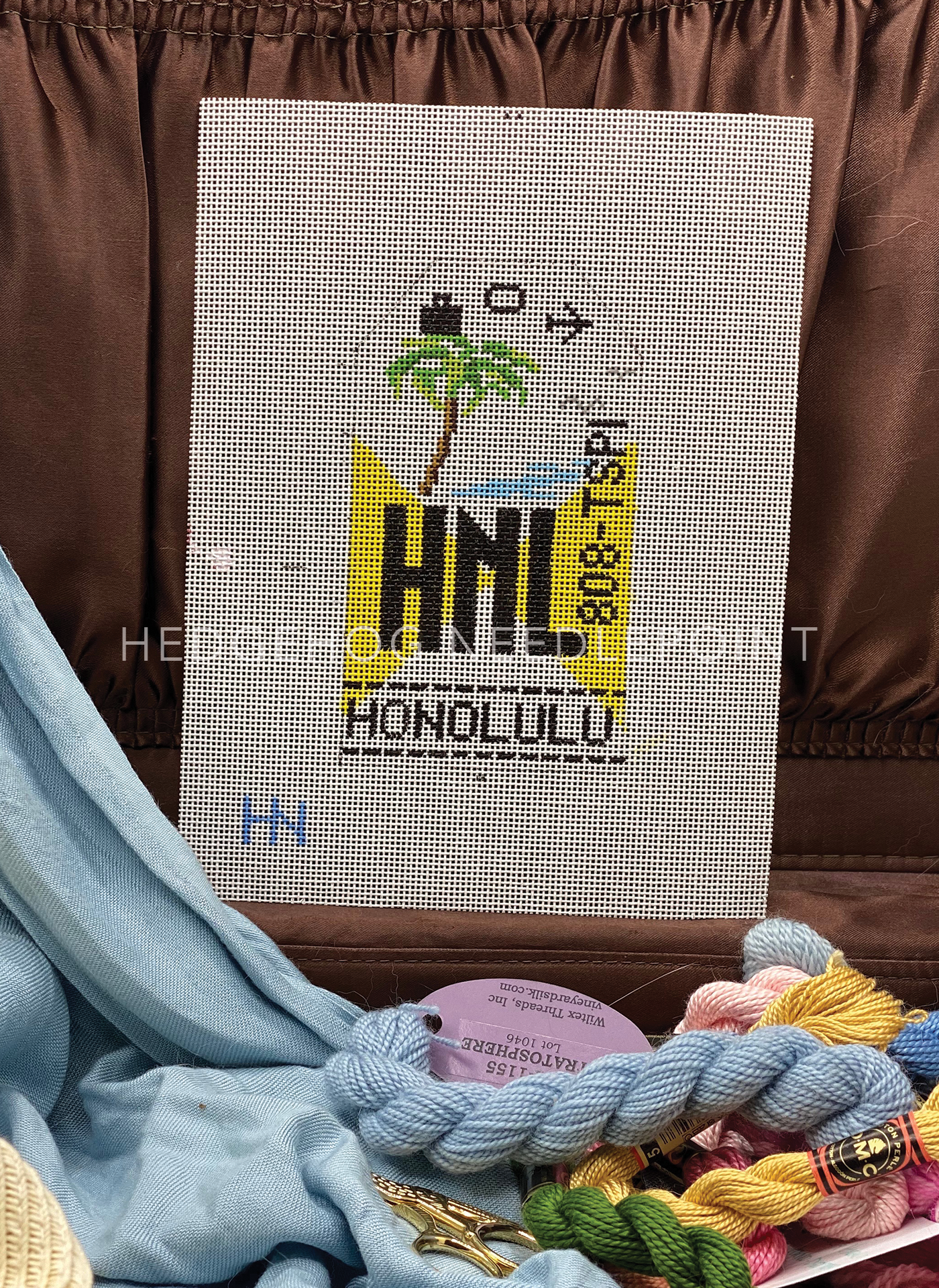 Honolulu Retro Travel Tag Needlepoint Canvas