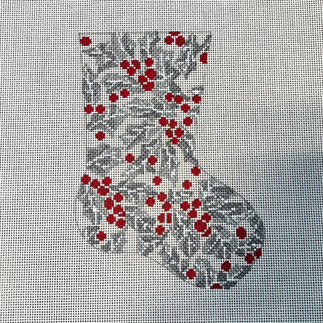 Silver Holly Mini Stocking Canvas