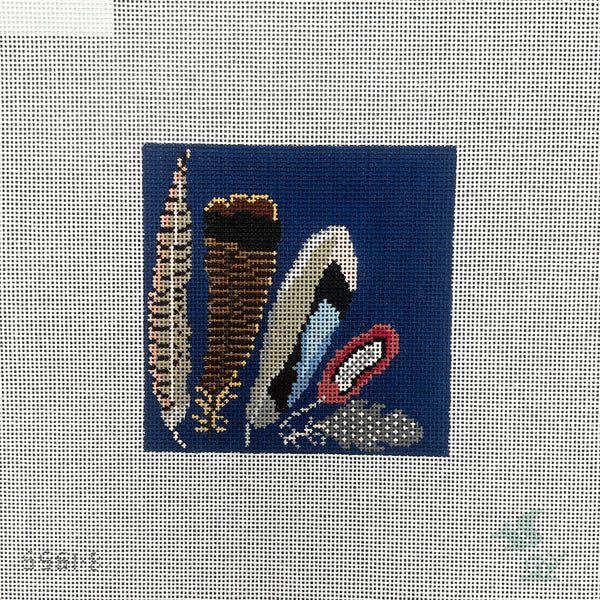 Game Bird Feather Coaster-Blue Canvas