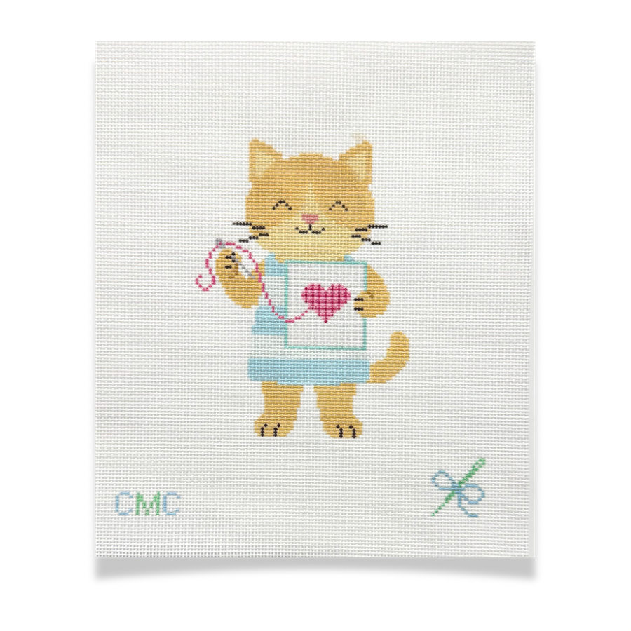 Nellie the Needlepointing Kitty Canvas