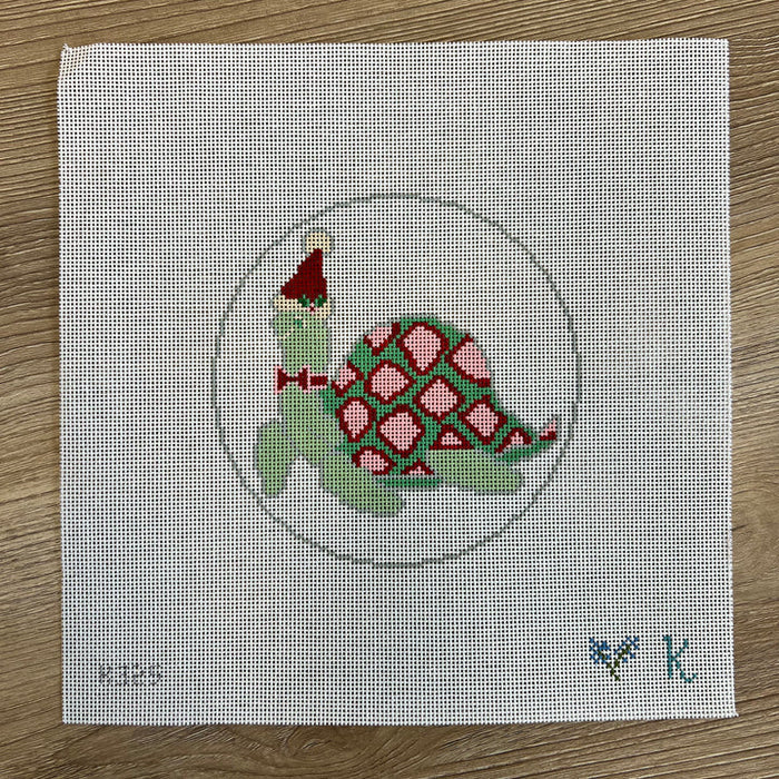 Turtle with Santa Hat Ornament - Canvas