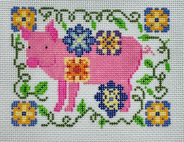 Pig in Flowers 18M Canvas