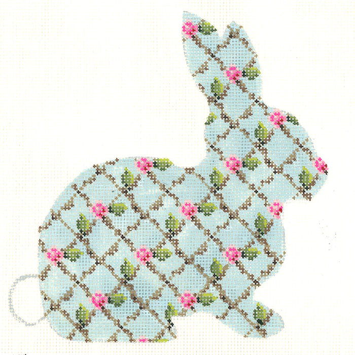 Aqua Hare with Rose Trellis Pattern Canvas