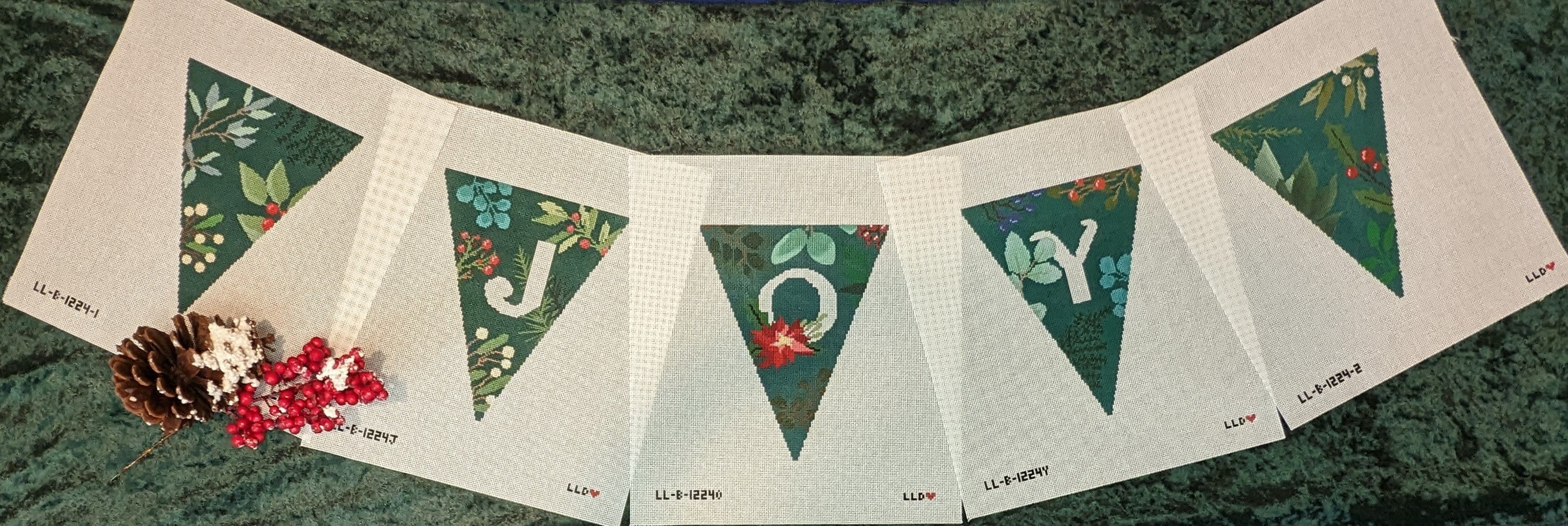 Botanical JOY Garland green -- 5 individual canvases
