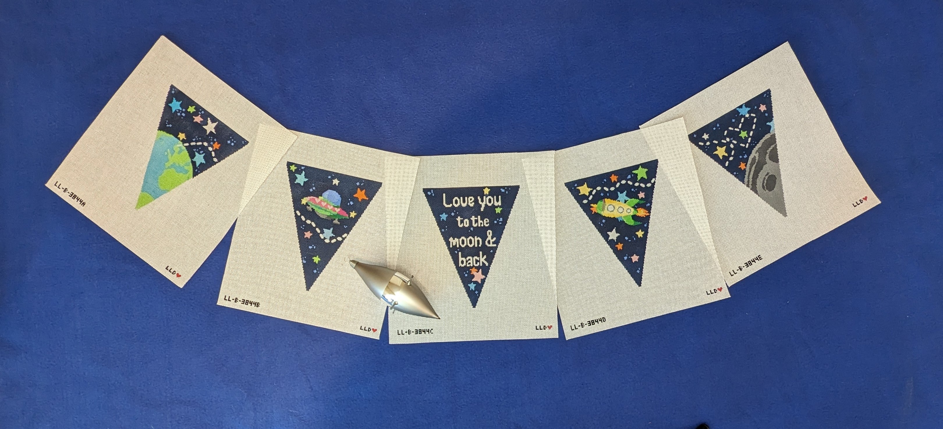 MOON & BACK Garland w/Stitch Guide-- 5 Individual Canvases