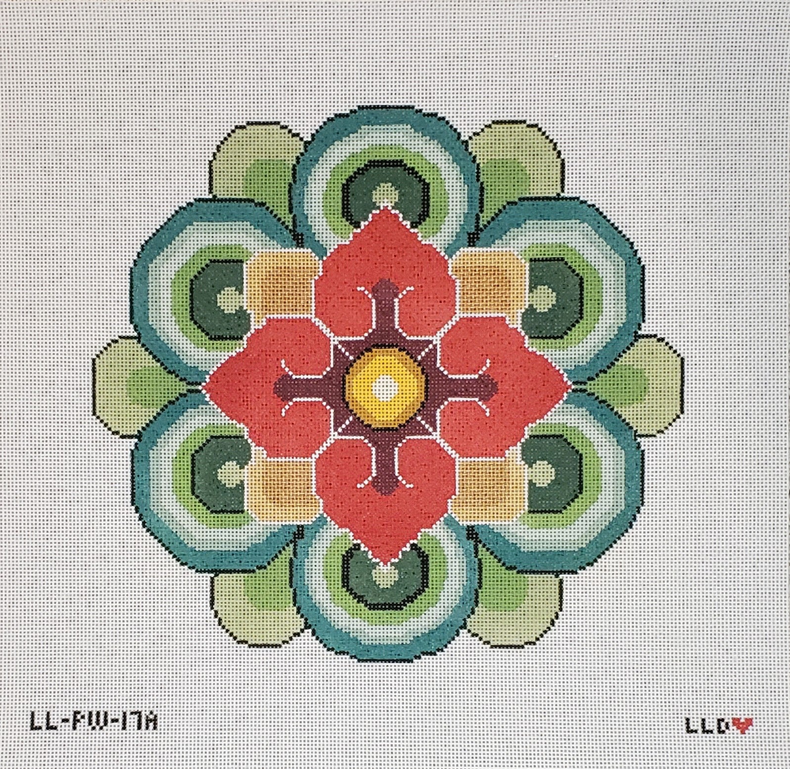 Red/Gold Mandala Flower Pillow