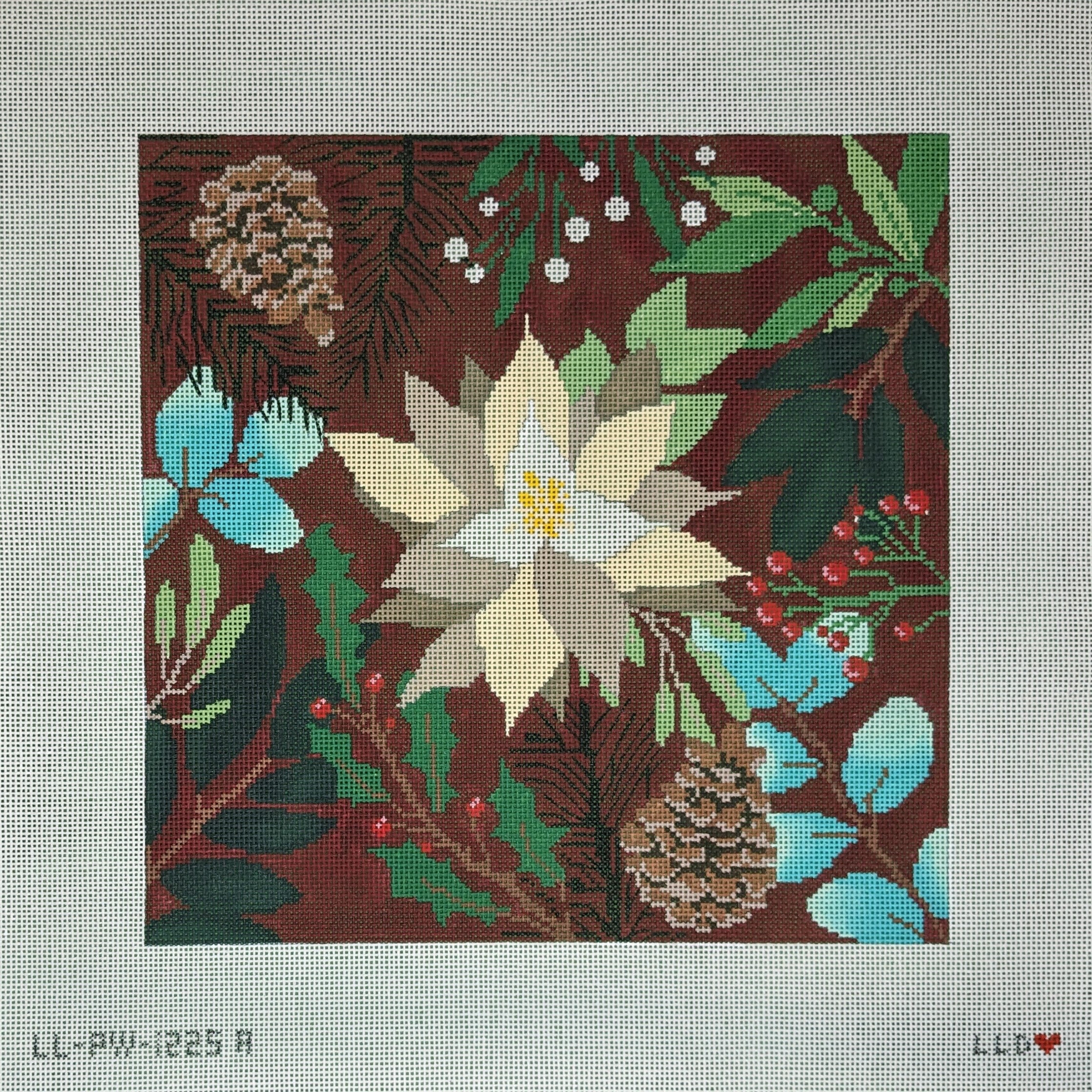 Botanical Pillow--Red with White Flower